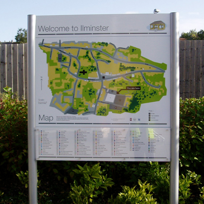 Ilmnister retailers information signage. Located in Ilminster Somerset, adgacent to Tesco's supermarket